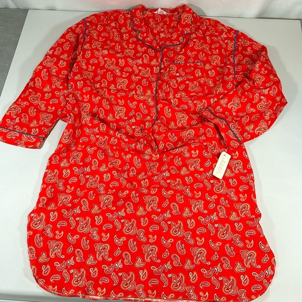 Jodie Arden Nightgown Vintage Wm Medium Red Paisley Flannel Sleep Shirt